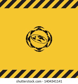 flat earth icon black grunge emblem with yellow background. Vector Illustration. Detailed.