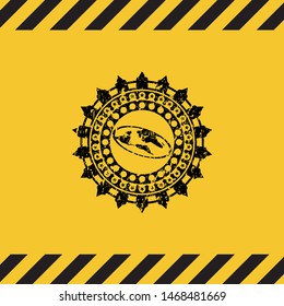 flat earth icon black grunge emblem, yellow warning sign. Vector Illustration. Detailed.