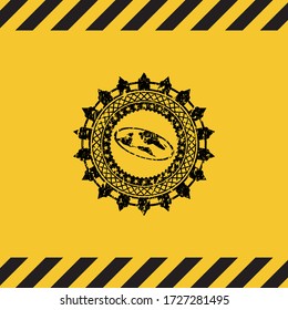 flat earth icon black grunge emblem, yellow warning sign. Vector Illustration. Detailed. 