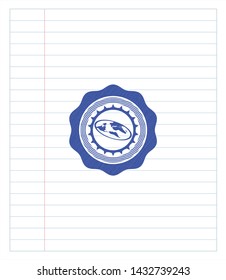 flat earth icon draw with pen effect. Blue ink. Vector Illustration. Detailed.