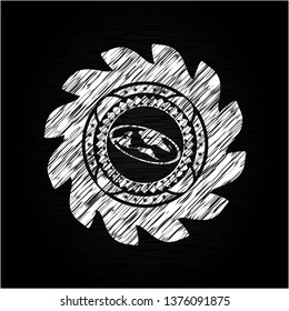 flat earth icon drawn chalk emblem, retro style, chalk or chalkboard texture