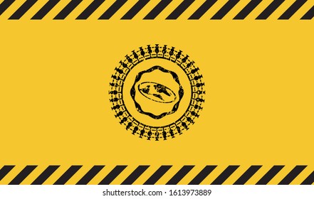 flat earth icon grunge black emblem with yellow background, warning sign. Vector Illustration. Detailed.