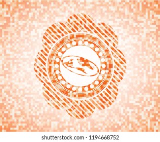 flat earth icon inside abstract orange mosaic emblem