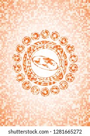 flat earth icon inside abstract orange mosaic emblem with background