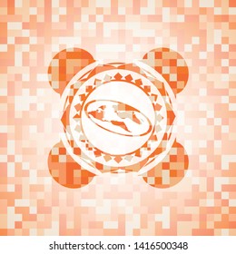 flat earth icon inside abstract orange mosaic emblem with background