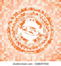 flat earth icon inside abstract orange mosaic emblem