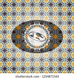 flat earth icon inside arabesque style badge. arabic decoration.
