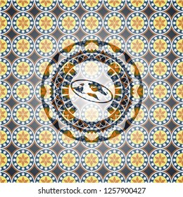 flat earth icon inside arabesque badge. arabic decoration.