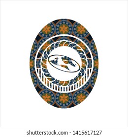 flat earth icon inside arabesque emblem. arabic decoration.