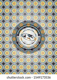 flat earth icon inside arabesque style badge. arabic decoration.