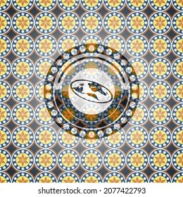 flat earth icon inside arabesque emblem. arabic decoration. 