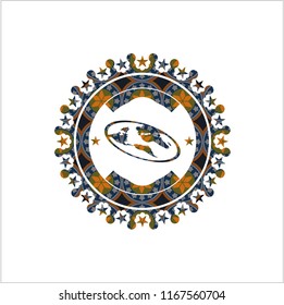 flat earth icon inside arabic style badge. Arabesque decoration.