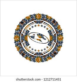 flat earth icon inside arabic badge. Arabesque decoration.