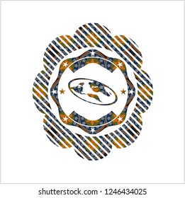 flat earth icon inside arabic badge. Arabesque decoration.
