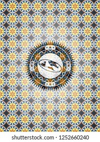 flat earth icon inside arabic badge. Arabesque decoration.