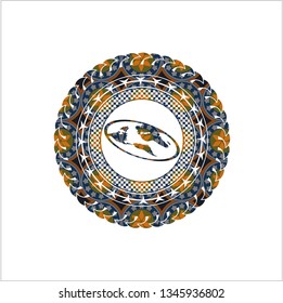 flat earth icon inside arabic emblem background. Arabesque decoration.