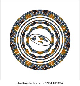 flat earth icon inside arabic badge. Arabesque decoration.