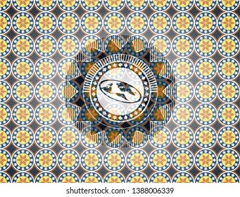 flat earth icon inside arabic badge background. Arabesque decoration.
