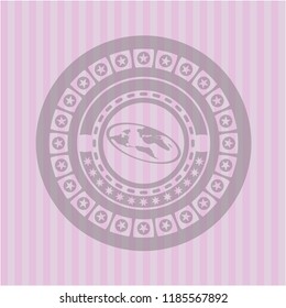 flat earth icon inside badge with pink background