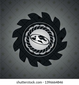 flat earth icon inside black emblem