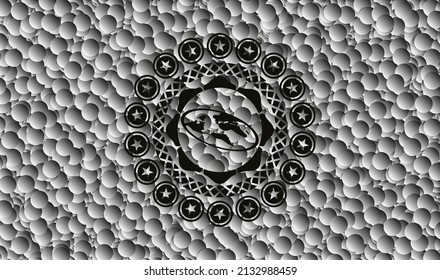 flat earth icon inside black badge with bubbles background. Vector Illustration. Detailed. 