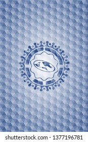 flat earth icon inside blue hexagon badge.