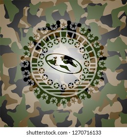 flat earth icon inside camouflage texture