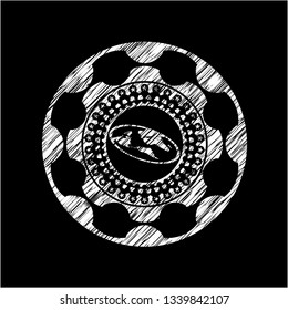 flat earth icon inside chalkboard emblem written on a blackboard