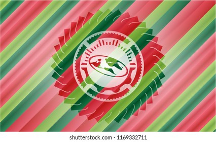 flat earth icon inside christmas colors style badge.