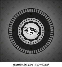 flat earth icon inside dark emblem. Retro