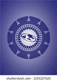 flat earth icon inside emblem with jean high quality background