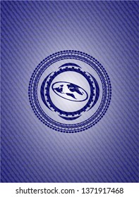 flat earth icon inside emblem with jean texture