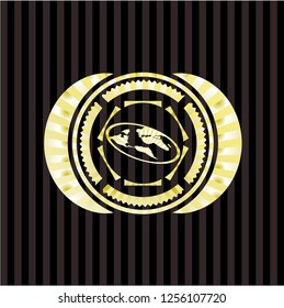 flat earth icon inside gold shiny badge
