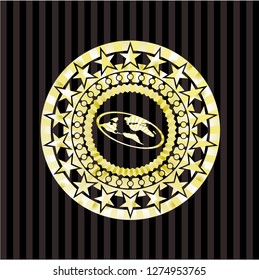 flat earth icon inside gold emblem