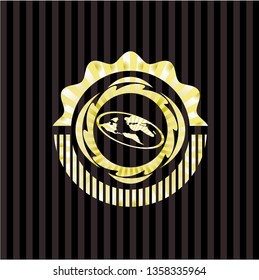 flat earth icon inside gold badge