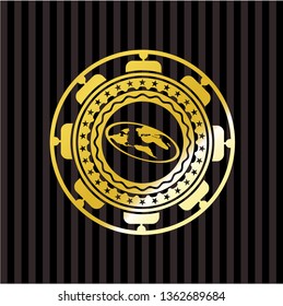 flat earth icon inside gold shiny emblem