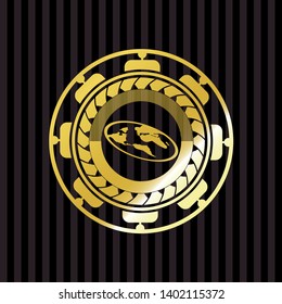 flat earth icon inside gold emblem
