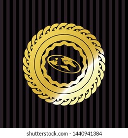 flat earth icon inside gold emblem or badge