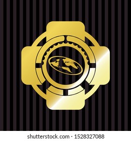 flat earth icon inside gold badge or emblem