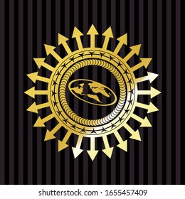 flat earth icon inside gold emblem or badge