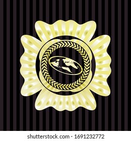 flat earth icon inside gold shiny badge