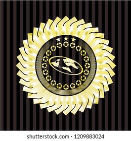 flat earth icon inside golden emblem or badge