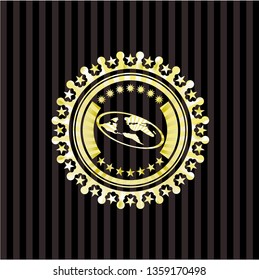 flat earth icon inside golden emblem