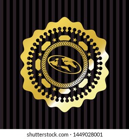 flat earth icon inside golden emblem