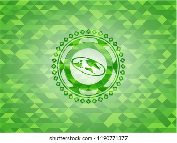 flat earth icon inside green mosaic emblem