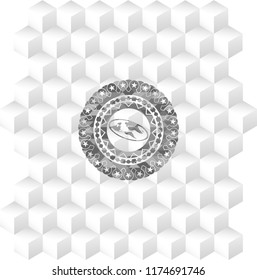 flat earth icon inside grey emblem. Retro with geometric cube white background