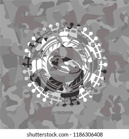 flat earth icon inside grey camo texture