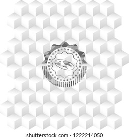flat earth icon inside grey badge with geometric cube white background