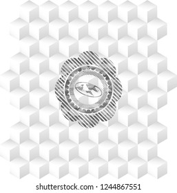 flat earth icon inside grey emblem. Retro with geometric cube white background