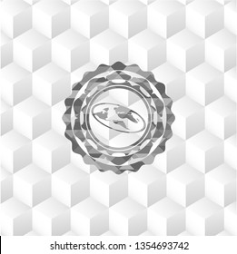 flat earth icon inside grey badge with geometric cube white background
